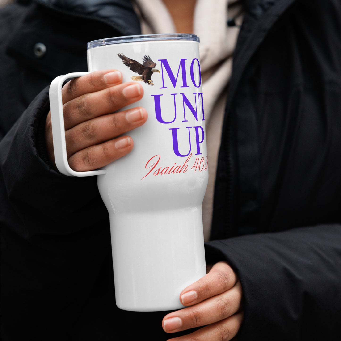 Travel mug with a handle