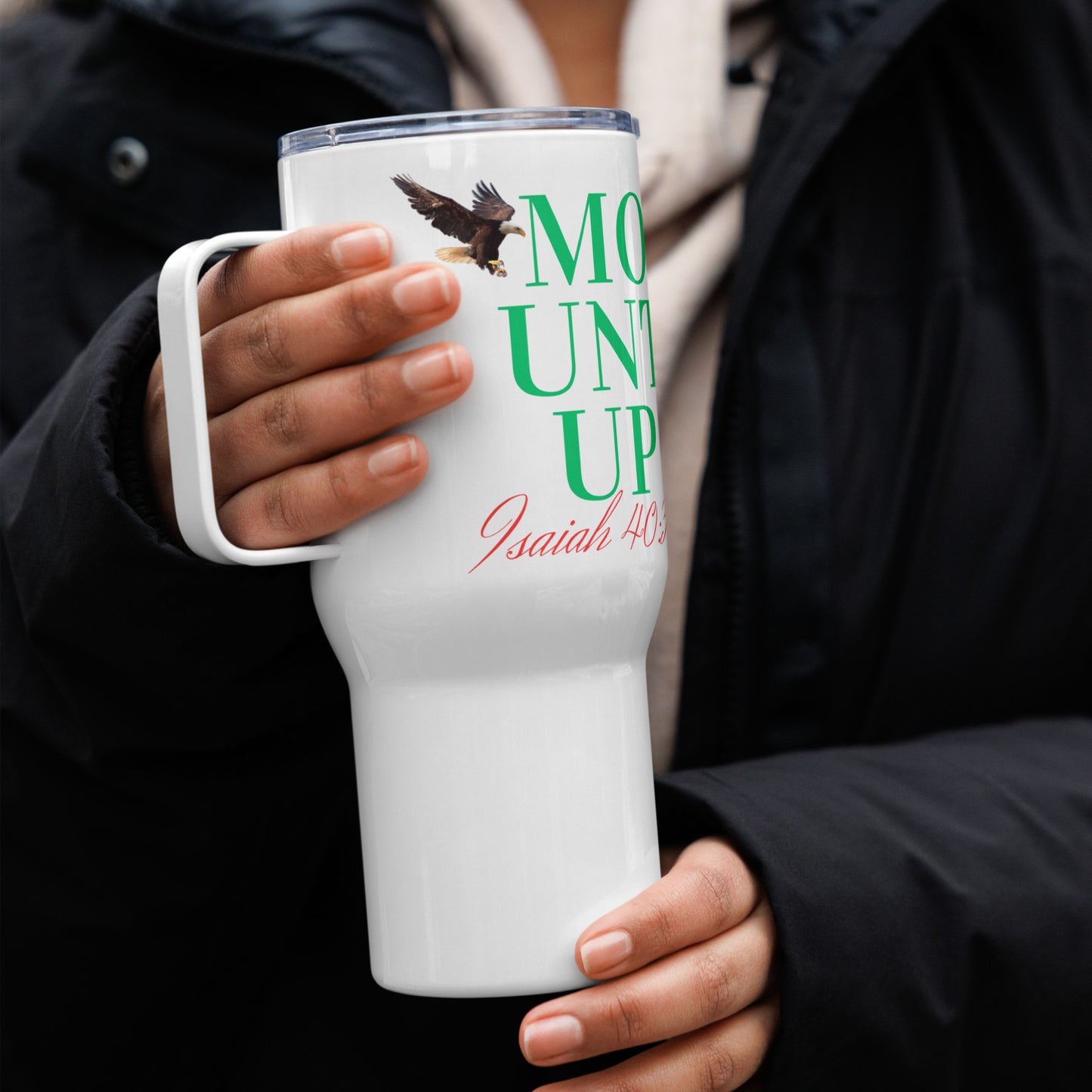 Travel mug with a handle